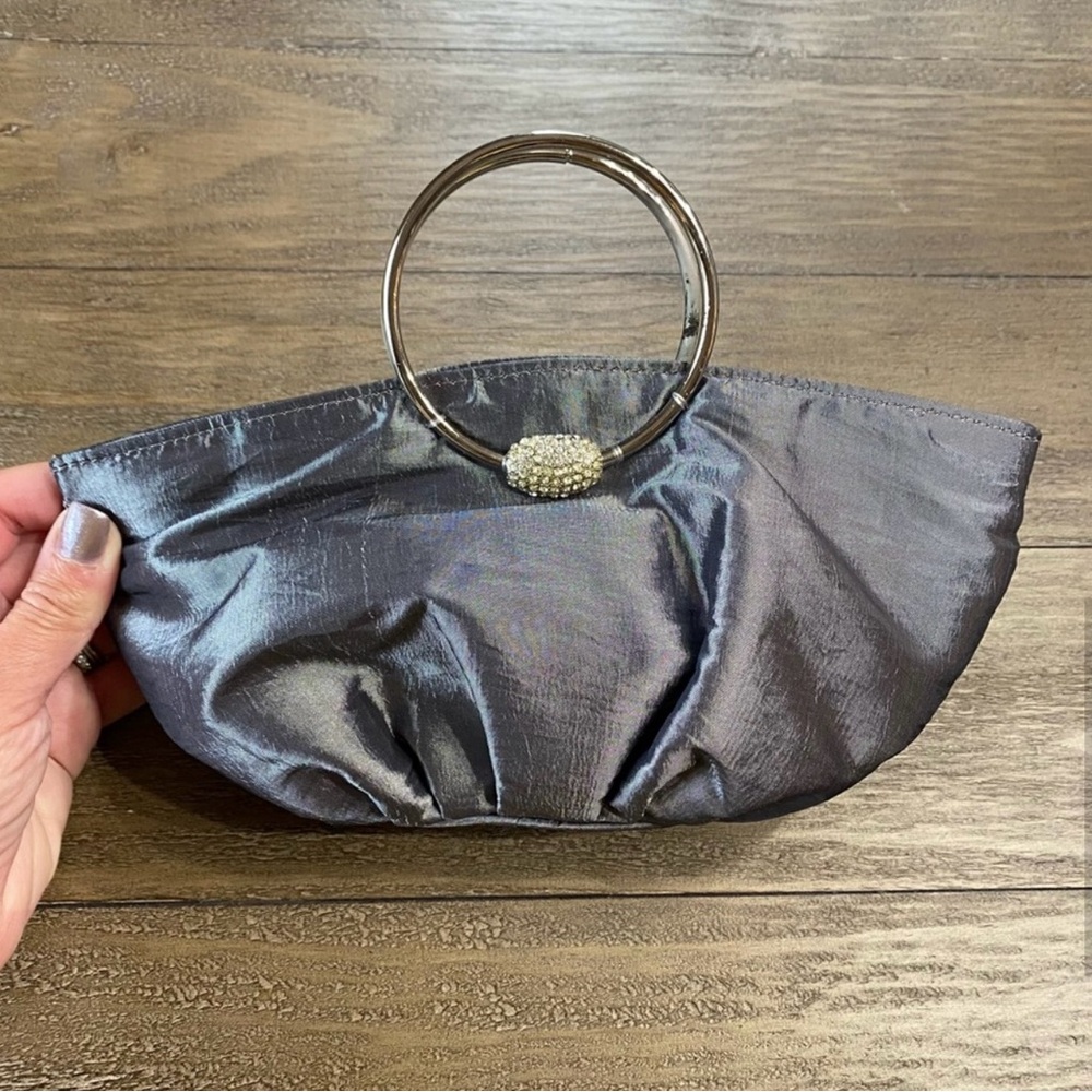 Sasha Gray Satin Evening Bag with Rhinestone Ring Handles | Retro Y2K - Picture 7 of 10